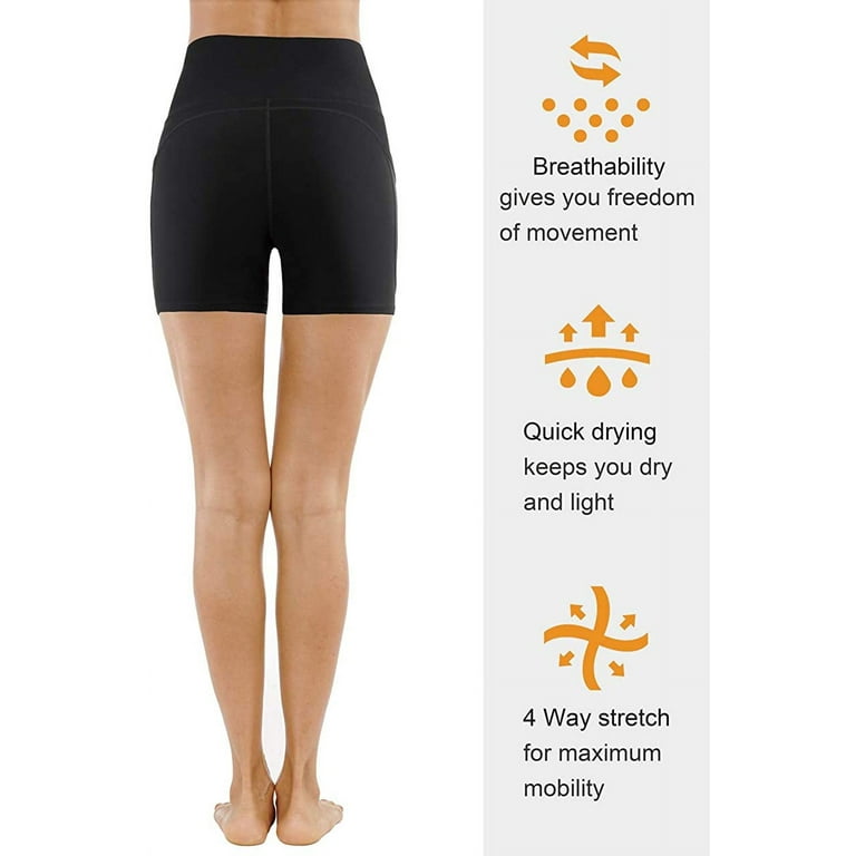 THE GYM PEOPLE High Waist Yoga Shorts for Women's Tummy Control Fitness  Athletic Workout Running Shorts with Deep Pockets 