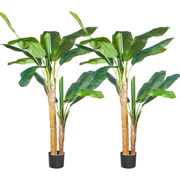 Maydear Artificial Banana in Pot Faux Houseplant, for Indoor Outdoor House Home Office Garden Modern Decoration Housewarming Gift, 59”, 2 Pack