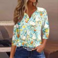 thumbnail image 2 of OIOLOYJM Womens Easter Shirts Funny Bunny Egg Print Henley Shirts Trendy Button V-Neck 3/4 Length Sleeve T-Shirt Spring Lightweight Pullover Tops Light Blue 3XL, 2 of 6