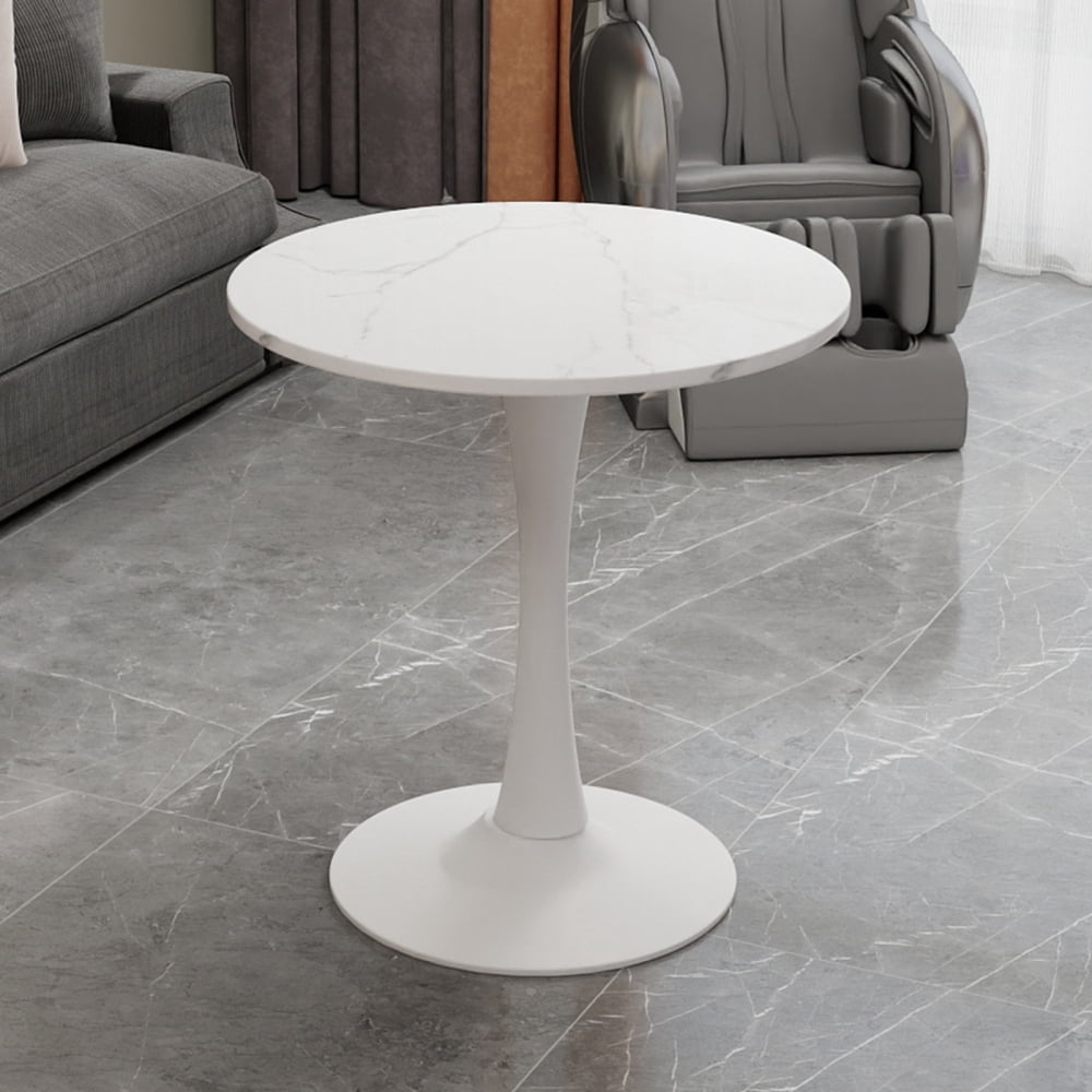 27.6-Inch Round Mid-Century Modern Dining Table & Coffee Table, Faux Marble Top, Pedestal Side Table for Living Room