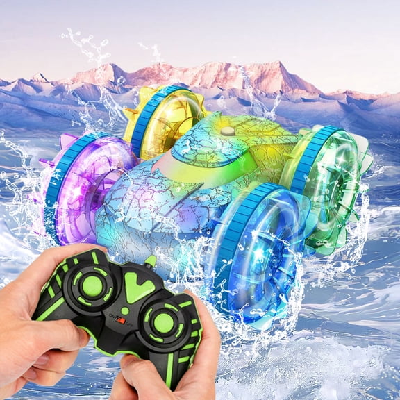 Fjnjuu RC cars 2.4G Remote Control Stunt Car with Colorful Lights and Double Sided Stunt Flip Bucket Remote Control Car