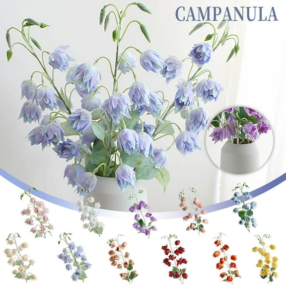 OEFNTAC Artificial Campanula Bouquet 15 Flower Heads Silk Long Bellflower Home Wedding Party Decor Eucalyptus Leaves Vivid Fade Resistant Real Touch 32.7in