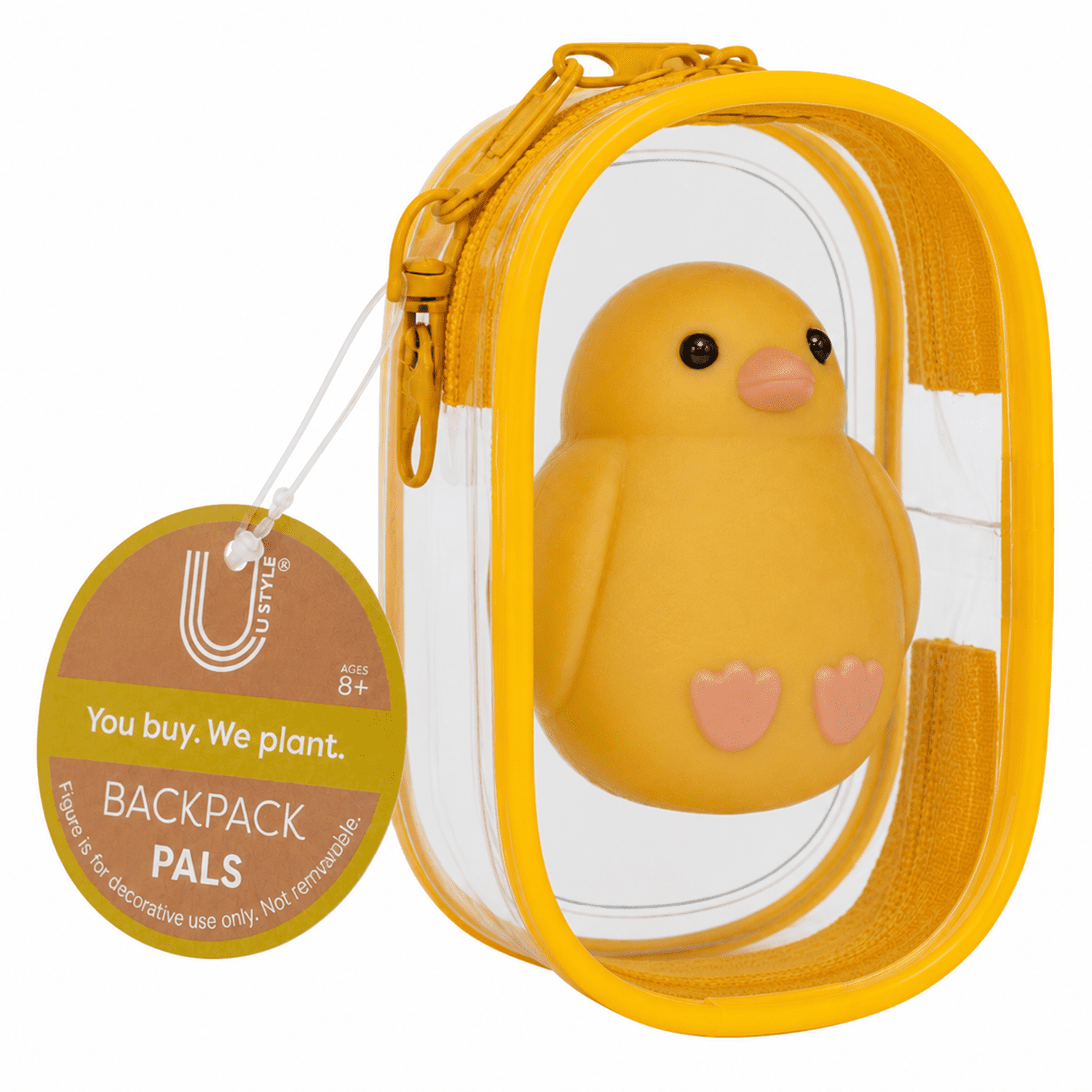 U Style Flocked Figure Trinket Pouch Keychain, Yellow Chick, Yellow Case