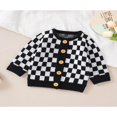 thumbnail image 4 of Infant Baby Boy Girl Autumn Winter Sweater Checkerboard Pattern Long Sleeve Round Neck Pullover Button-Down Knitwear Cardigan, 4 of 7