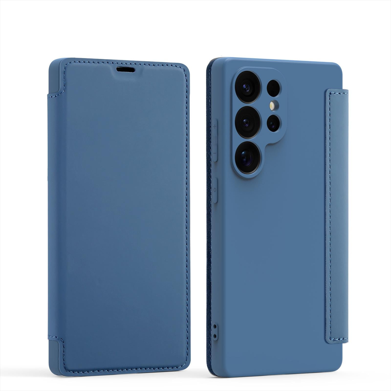 Slim Wallet Case For Samsung Galaxy S26 Ultra Premium PU Leather Flip Cover with Card Holder Soft Fiber Flocking Lining for Screen Protection Shockproof Case Wireless Charging Blue