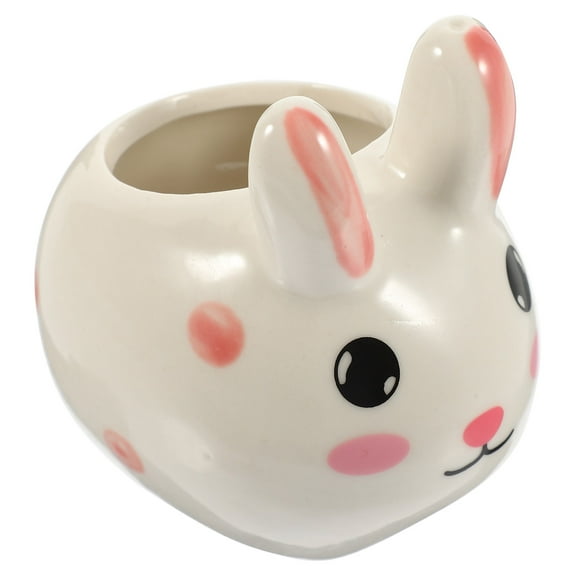 HEMOTON Adorable Bunny Shaped Ceramic Planter for Decor White Flower Pot for Desktop 1 Piece