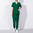 thumbnail image 2 of Jinhomg Womens Nursing Uniform Set Casual Loose Short Sleeve V-Neck Scrub Tops and Jogger Pants with Pockets 2 Piece Plain Solid Medical Workwear Green M, 2 of 7