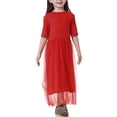 thumbnail image 6 of KAUOD Girls Tulle Long Dress Muslim Mesh Lace Short Sleeve Dresses Teen Kids Crew Neck Soft Eid Prayer Traditional Clothes, 6 of 8