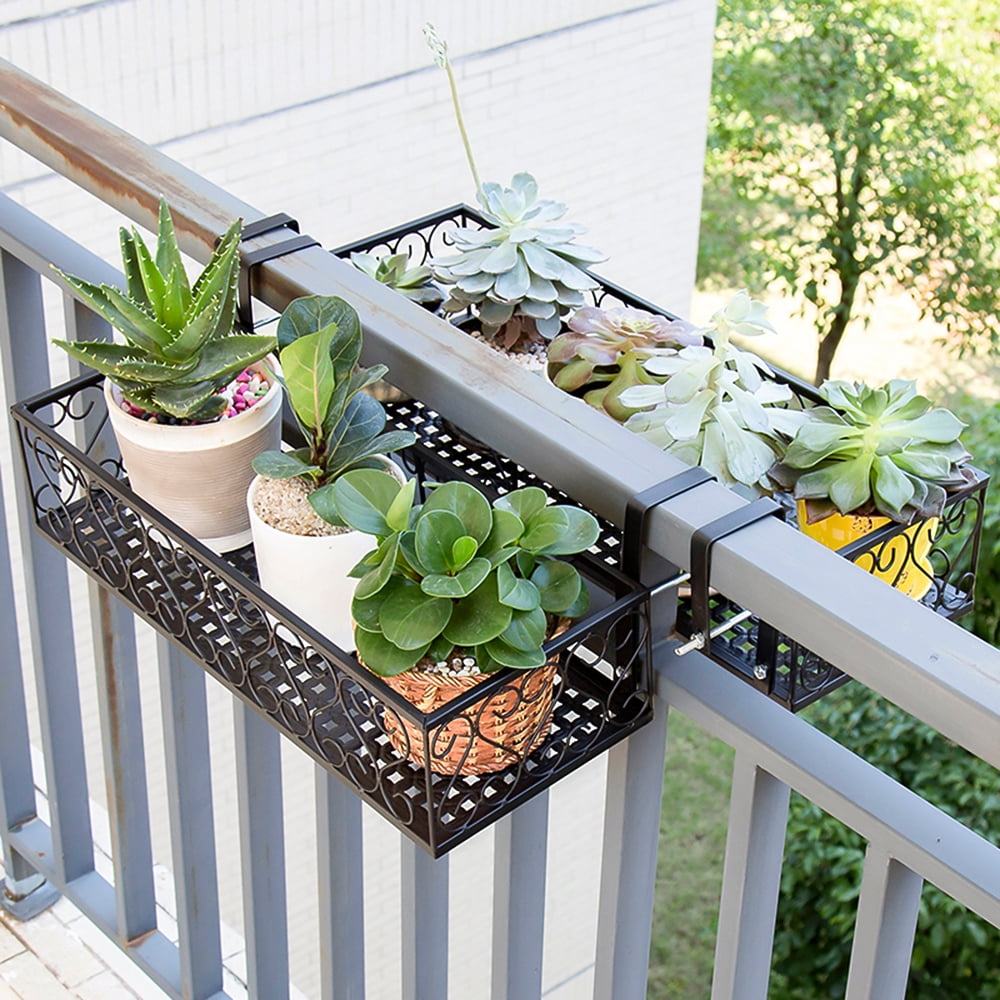 Railing Flower Pot Holder,Over The Deck Balcony Railing Hanging Shelf Flower Pot Brackets Metal Plant Stand Planter Container Accessories