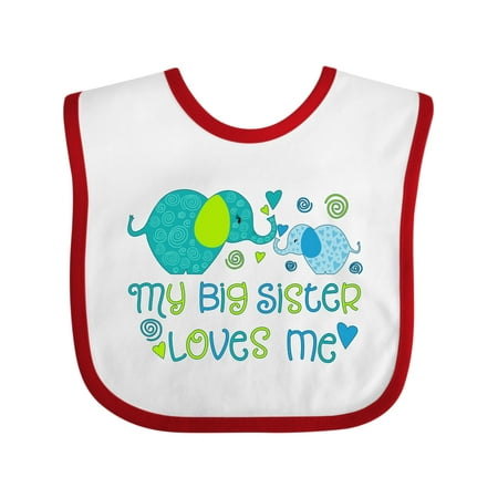 

Inktastic My Big Sister Loves Me- Cute Elephants Gift Baby Boy or Baby Girl Bib