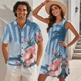 thumbnail image 2 of Yuyamidu Matching Hawaiian Outfits for Couples Hibiscus Dress Women Beach Dress Mens Button Down Short Sleeve Shirt Tank Tiered Dress Matching Cruise Outfits for Couples Palm Tree Striped, 2 of 6
