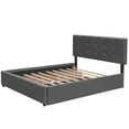 thumbnail image 6 of Royard Oaktree Queen Size Platform Bed w/Twin Trundle, Linen Fabric Upholstered Bed Frame w/Drawers, 6 of 7