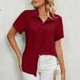 thumbnail image 2 of Patlollav Womens Fashion Short Sleeve Buttons Easter Solid Color Loose Tops Blouse, 2 of 6
