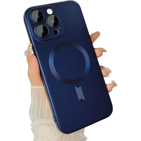 Magnetic for iPhone 12 Pro Case for Women,Shockproof Matte Luxury Soft Metallic Luster Design with Full Camera Lens Protector, Compatible with Magsafe Case for iPhone 12 Pro 6.1"-Dark Blue