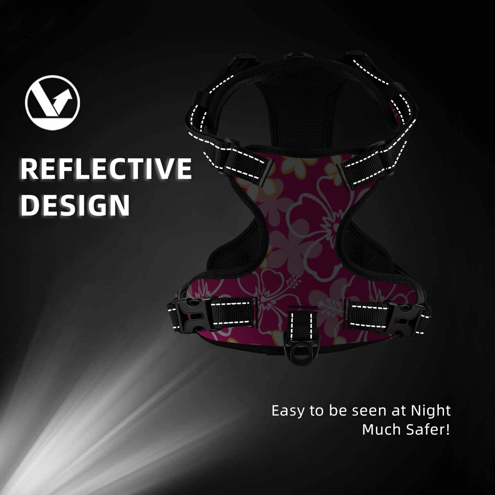 Fuzoiu Vintage Flowers Print Reflective Dog Harness,Adjustable, Breathable Pet Vest,Dog Harness No Pull,No Choke Pet Vest for Small, Medium, and Large Dogs-Small