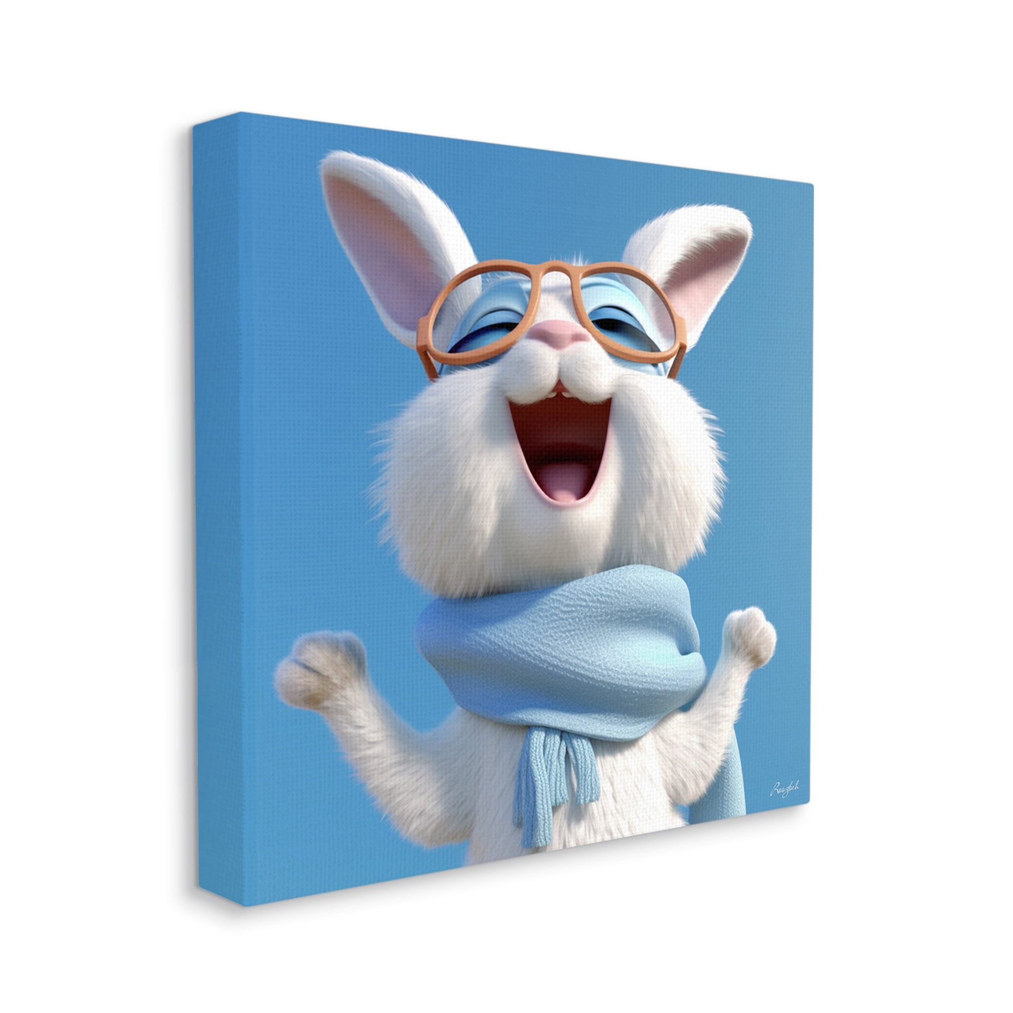 Stupell Industries Happy Rabbit in Blue Animals & Insects Painting Gallery Wrapped Canvas Art Print Wall Art, 30 x 30