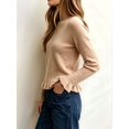 thumbnail image 5 of Women'S Solid Crew Neck Ruffle Hem Long Sleeve Knit Sweater Khaki XL, 5 of 8