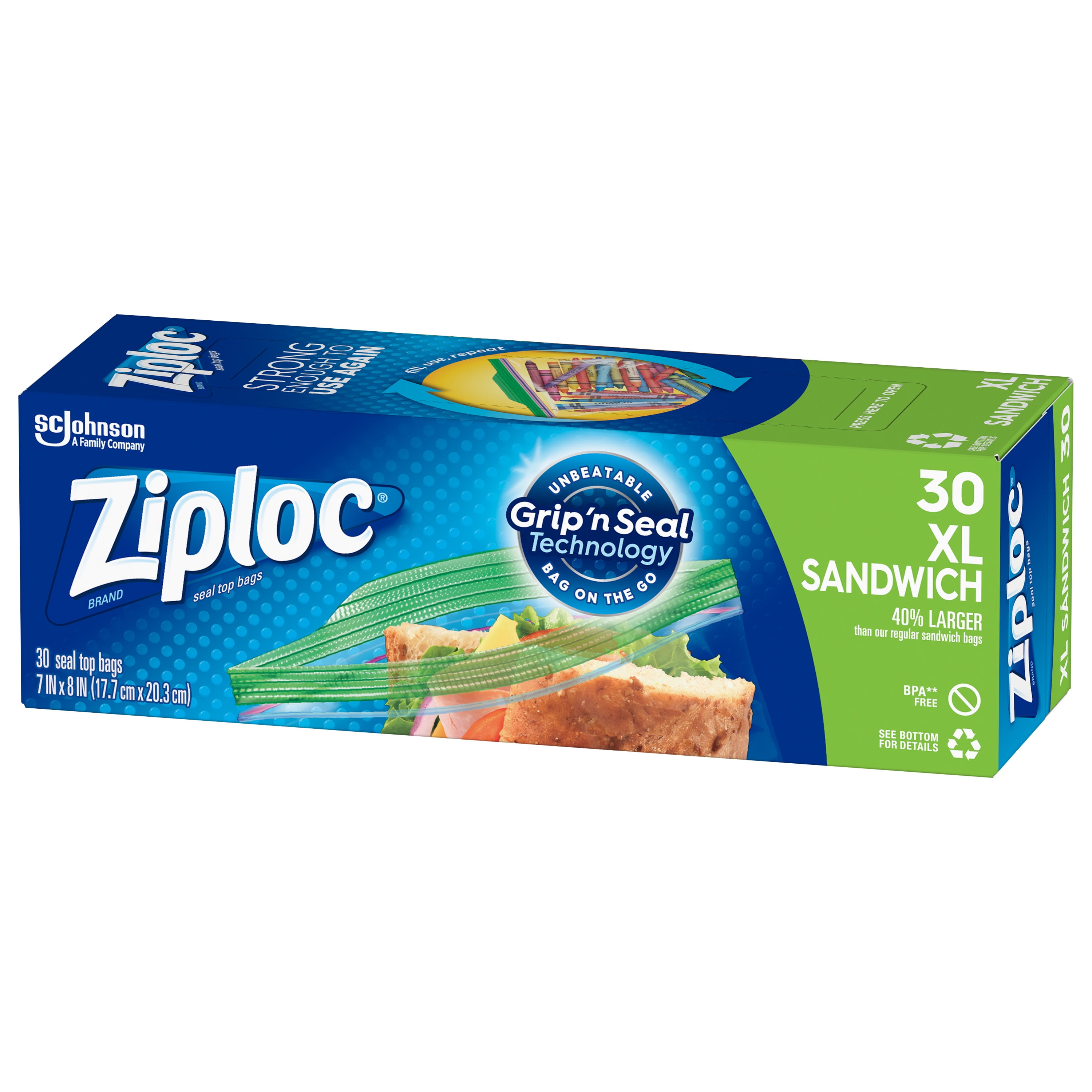 SC Johnson Ziploc® Grip 'N Seal Sandwich XL Storage Bags, 30 ct - Pay Less  Super Markets