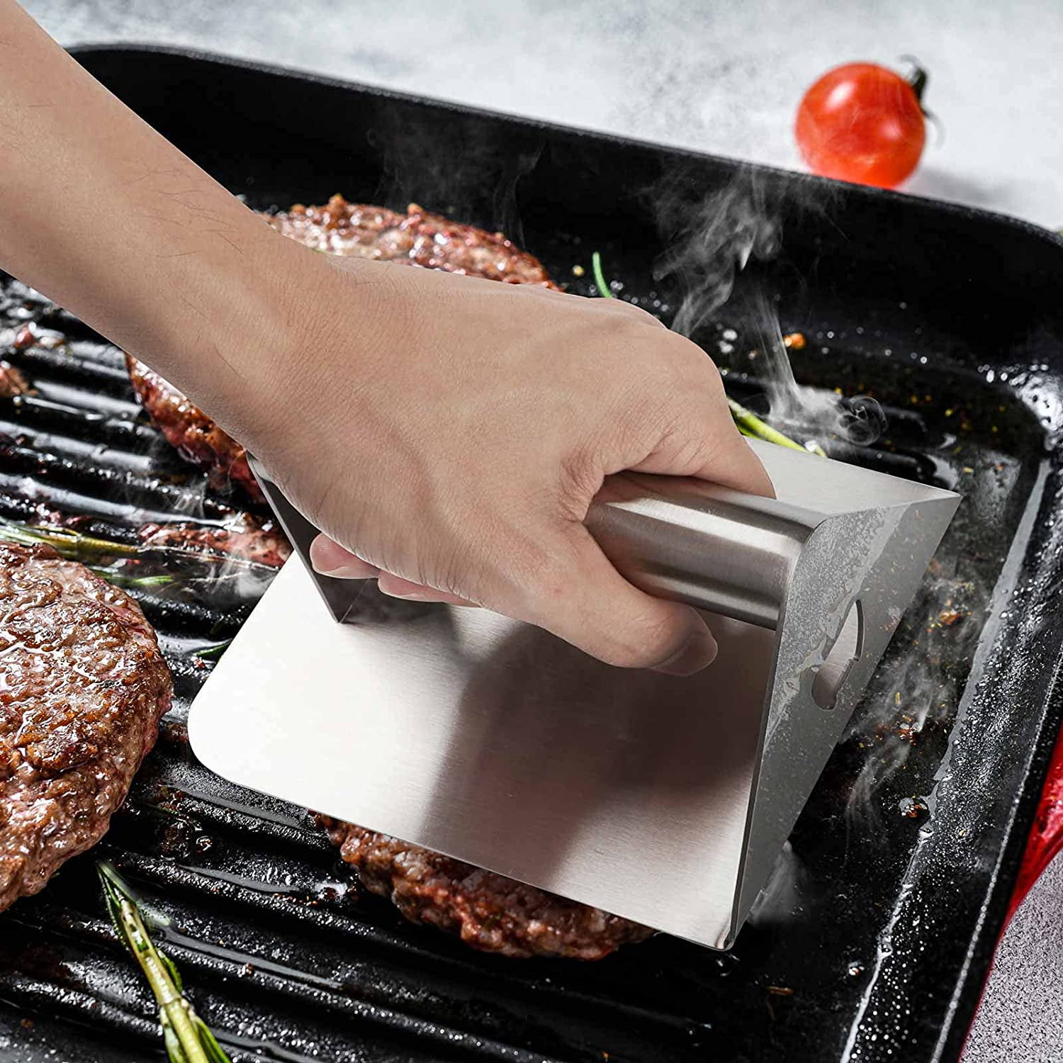 SSTOOHL Smash Burger Press, Stainless Steel Burger Smasher for Flat Top  Griddle Grill, Bacon Press, Non-Stick Hamburger Press Patty Maker, Ground  Beef