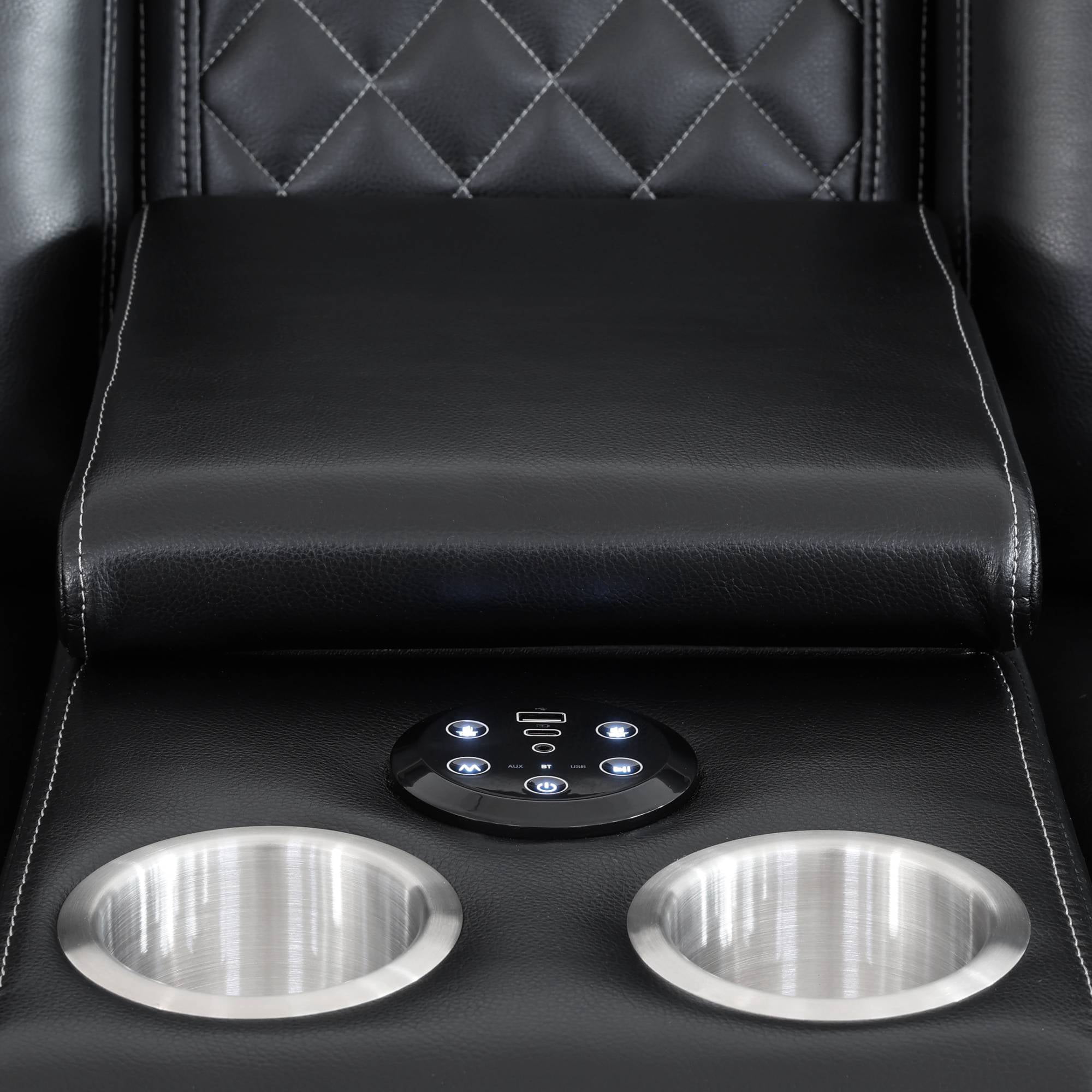Power Recliner Sofa Loveseat with LED Lights&Speaker, Leather Reclining Sofa Couch,USB Ports & Cup Holders, Home Theater Seating, Black