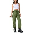 thumbnail image 2 of INSPIRE CHIC Women's Pants Cargo Lightweight High Waist Elastic Drawstring Wide Leg Trousers with Pockets S Green, 2 of 6