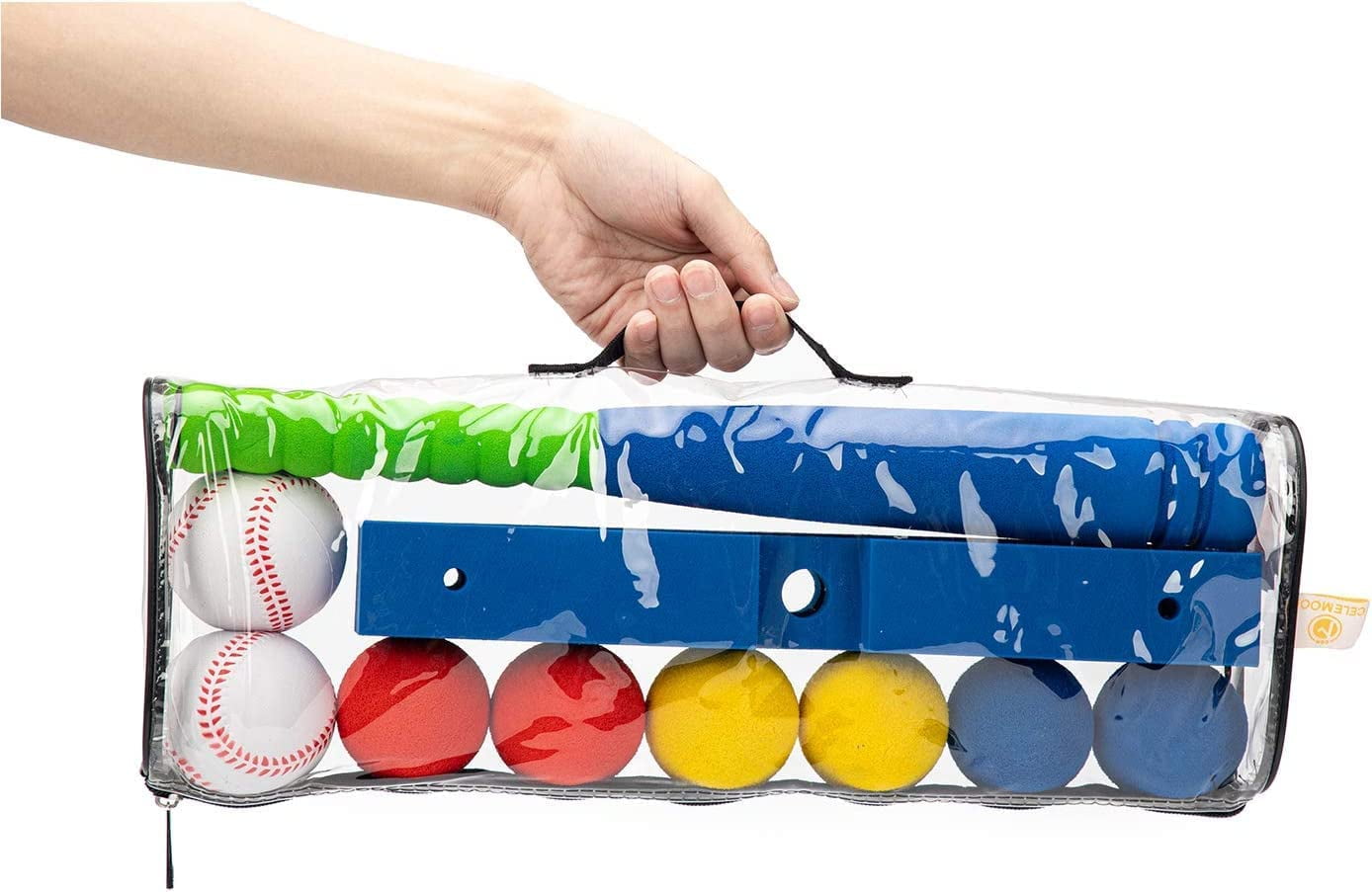 CELEMOON  16.5 inch Foam T Ball Kids Baseball Softball Bat Set Batting Tee, 8 Colored Balls Included + Carry Bag, for Toddler 2 3 4 Years Indoor Outdoor Sport Playing Toys, Blue