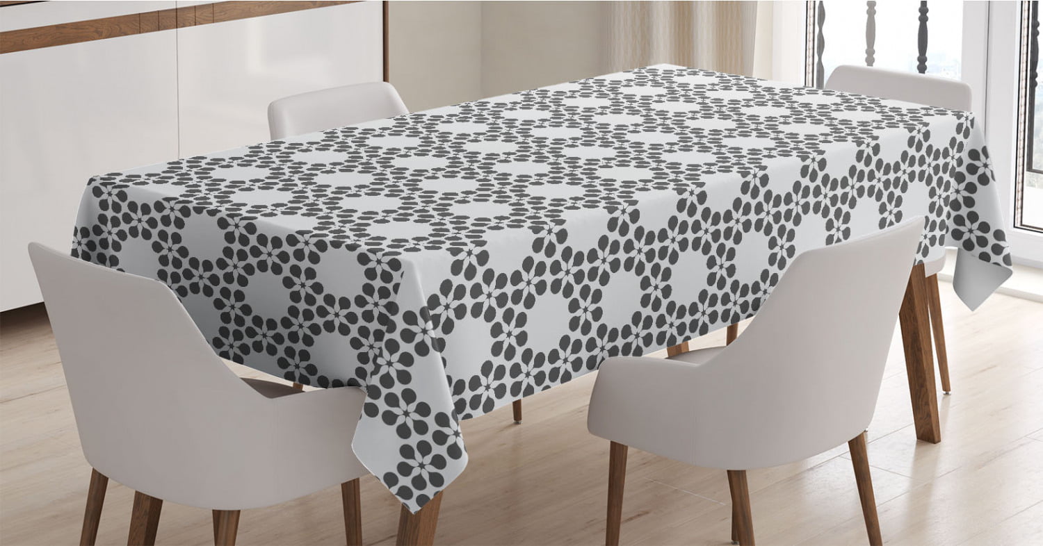 Rectangle Satin Table Cover Accent for Dining Room and Kitchen Ambesonne Abstract Tablecloth 60 X 90 Flower Geometric Pattern Ornamental Vintage Classic Style Elements Pattern Beige and Indigo