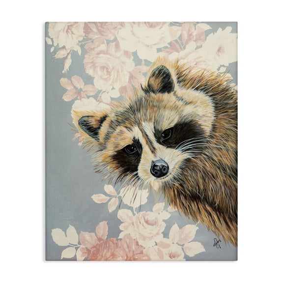 Stupell Industries Cottage Raccoon Hanging From Pink Flowers Animal Portrait Canvas Art, 16 x 20, by Diane Fifer