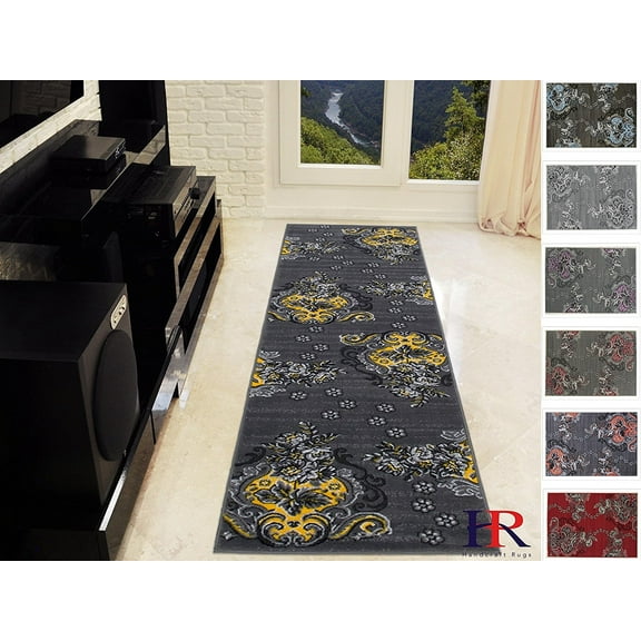 Handcraft Rugs - Abstract Area Rug Modern Contemporary Flower patterned Design-Yellow / Gray (2 ft. by 7 ft. (Runner), Yellow)