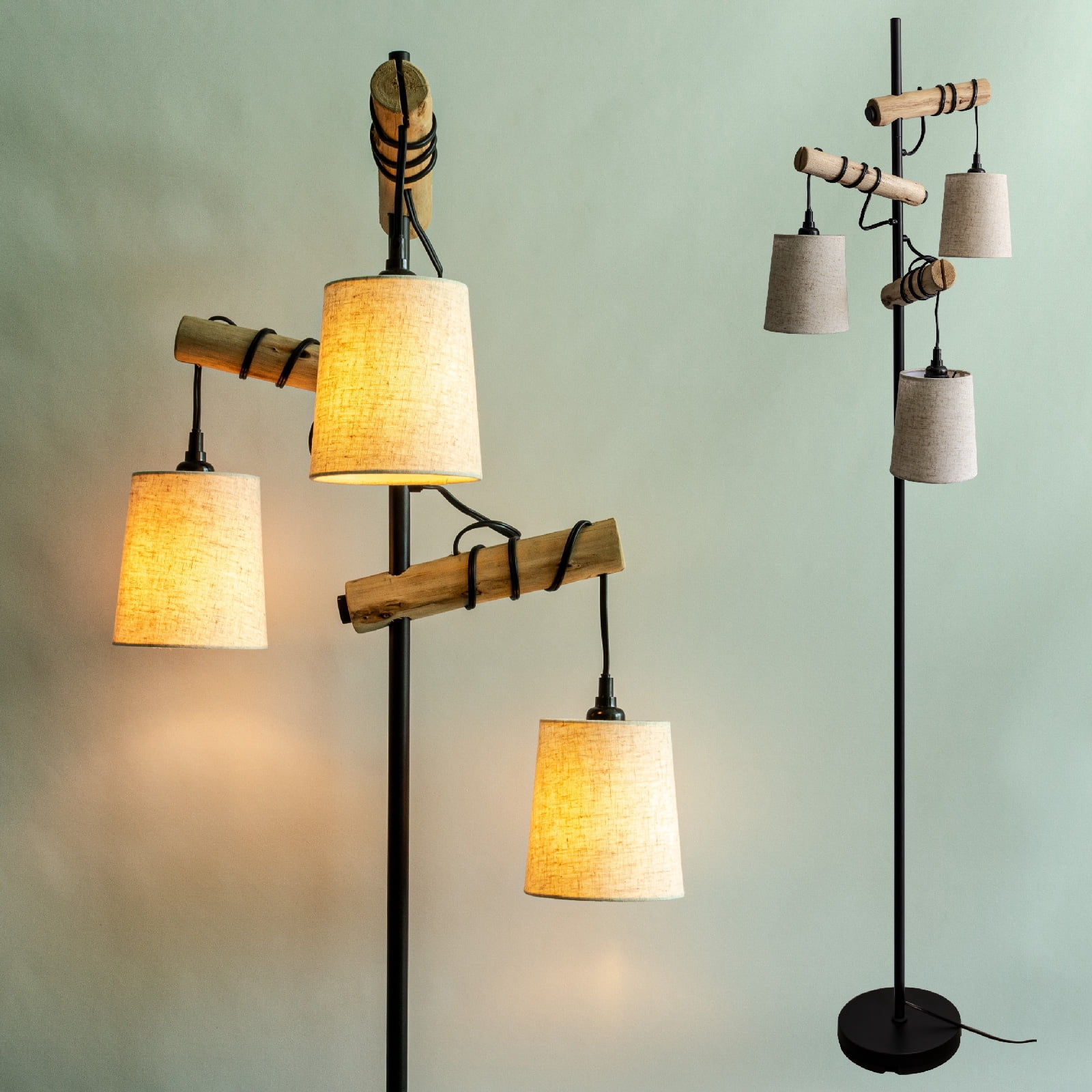 Farmhouse Corner Standing Tree Lamp for Living Room, Tall Lamps for Bedroom, Office, Study Room, Dining Room, Black