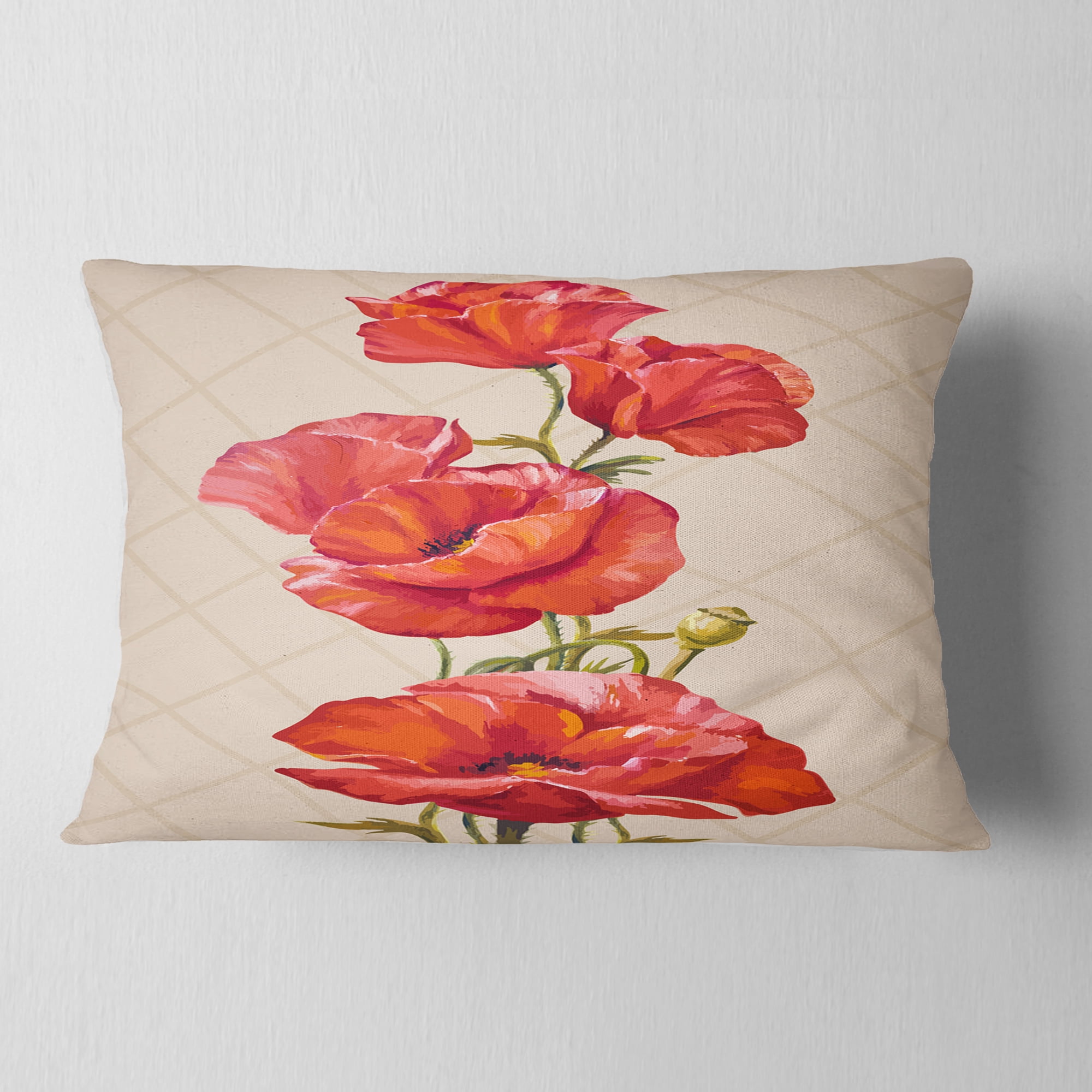 Designart Bunch of Poppies Vector Art - Floral Throw Pillow - 12x20