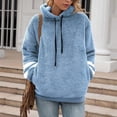 thumbnail image 2 of Scyoekwg Womens Sweatshirt Plush Hooded Drawstring with Pocket Pullover Sweatshirt Trendy Pullover Tops Classic Solid Colors Casual Hoodie Tops Ladies Sweatshirts Long Sleeve Blue S, 2 of 7