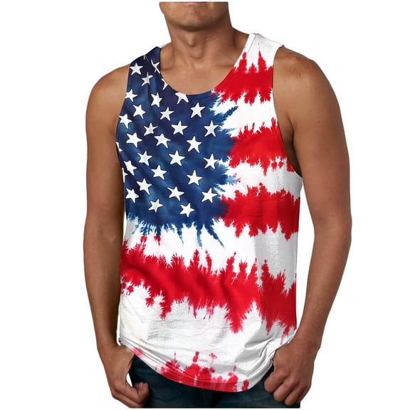Vekome Red White Blue Tank Tops for Men Big and Tall Sleeveless USA Themed Shirts Crewneck Holiday Fourth of July Tee Shirts Patriotic Outfits
