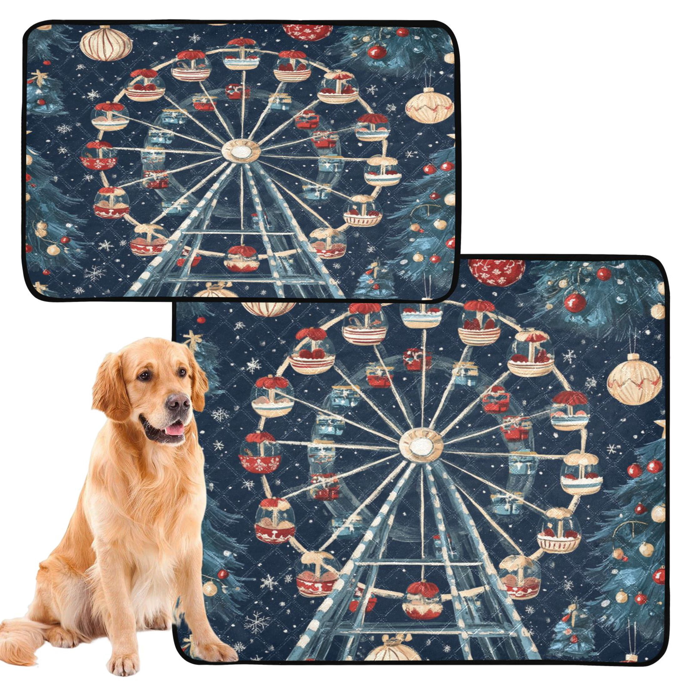 Qxltty Christmas Decorated Ferris Wheel Cat litter Pads Pet Set of 3 Diaper Mats Center Anti-leakage Layer Absorbent Soft and Comfortable
