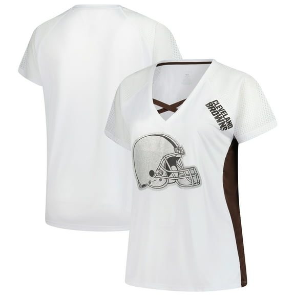 Women's Fanatics  White Cleveland Browns Plus Size Glitter Lace-Up V- Neck T-Shirt