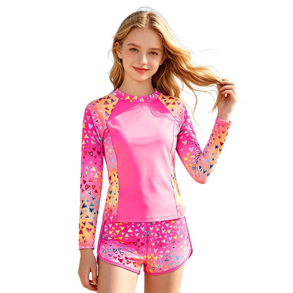 MuXiKeJi Clothes Kids Girls Rash Guard Swimsuits 2 Piece Bathing Suit UPF 50  Summer Swimwear Size 7-12T