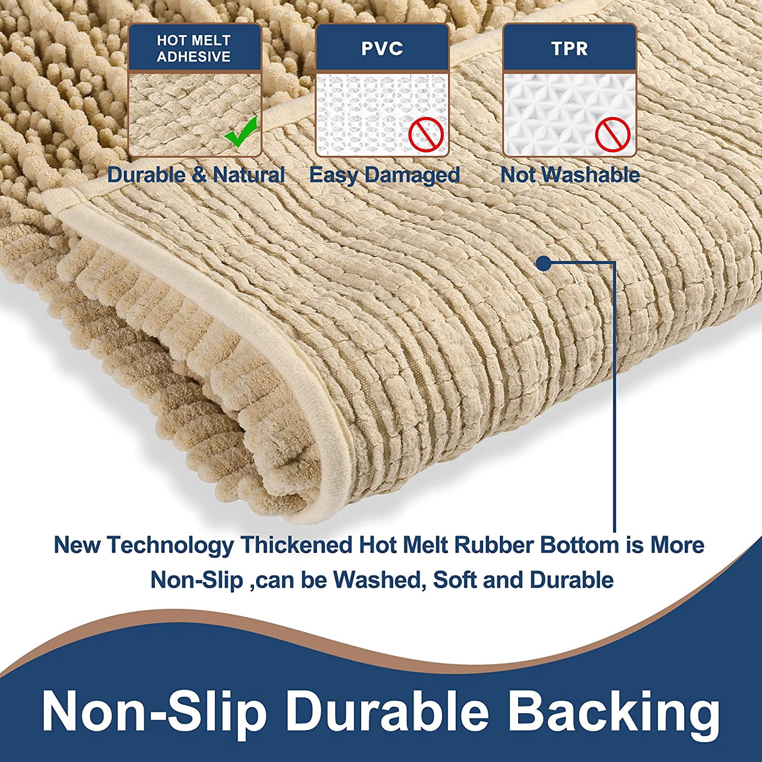 Soft Plush Microfiber Bathroom Rugs, Absorbent Bath Rugs Non Skid Machine Wash Dry Bath Mats for Tub,Shower and Bath Room Floor Mats (20x32inches, Beige)