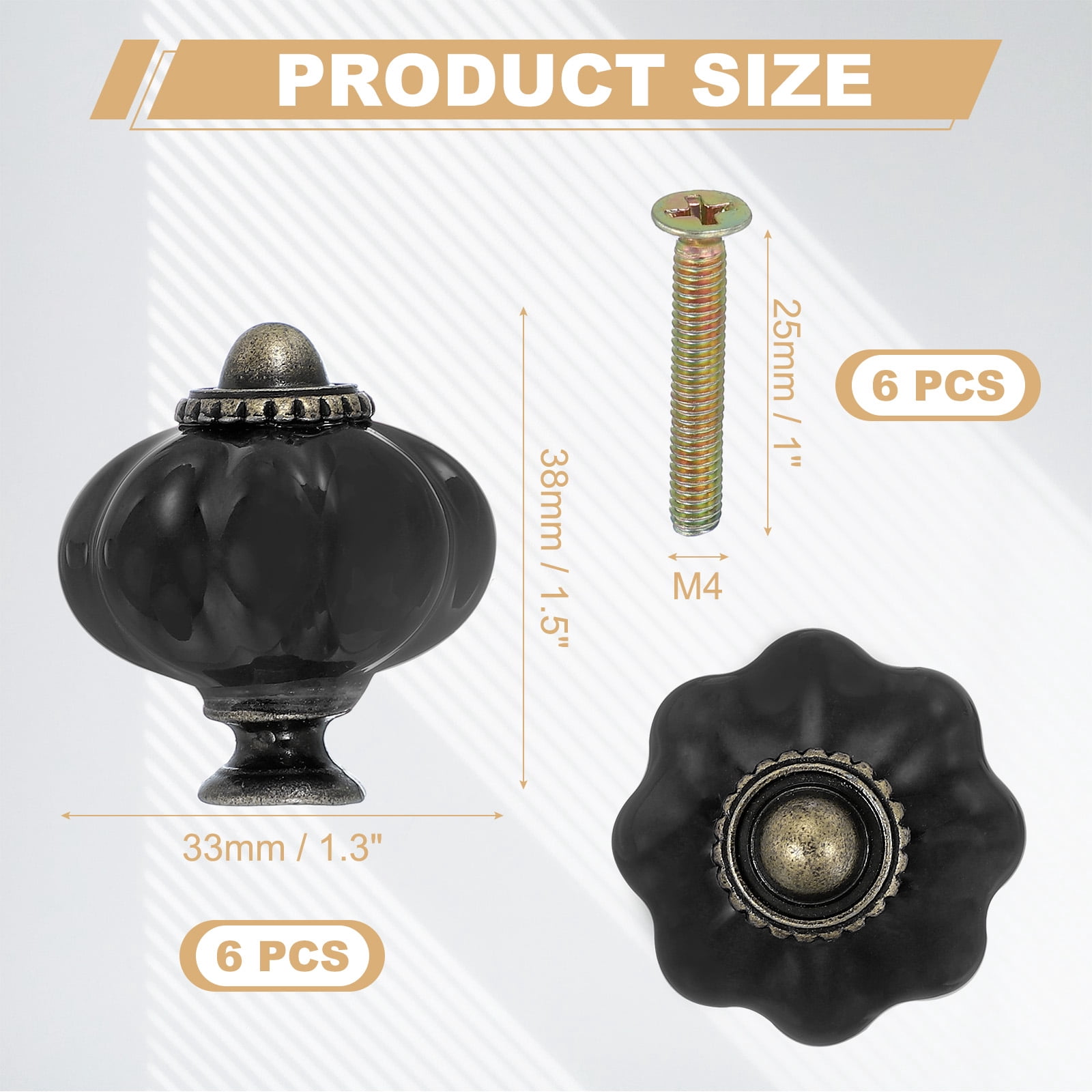 Unique Bargains Stylish Decorative Pumpkin Ceramic Cabinet Drawer Knobs Black