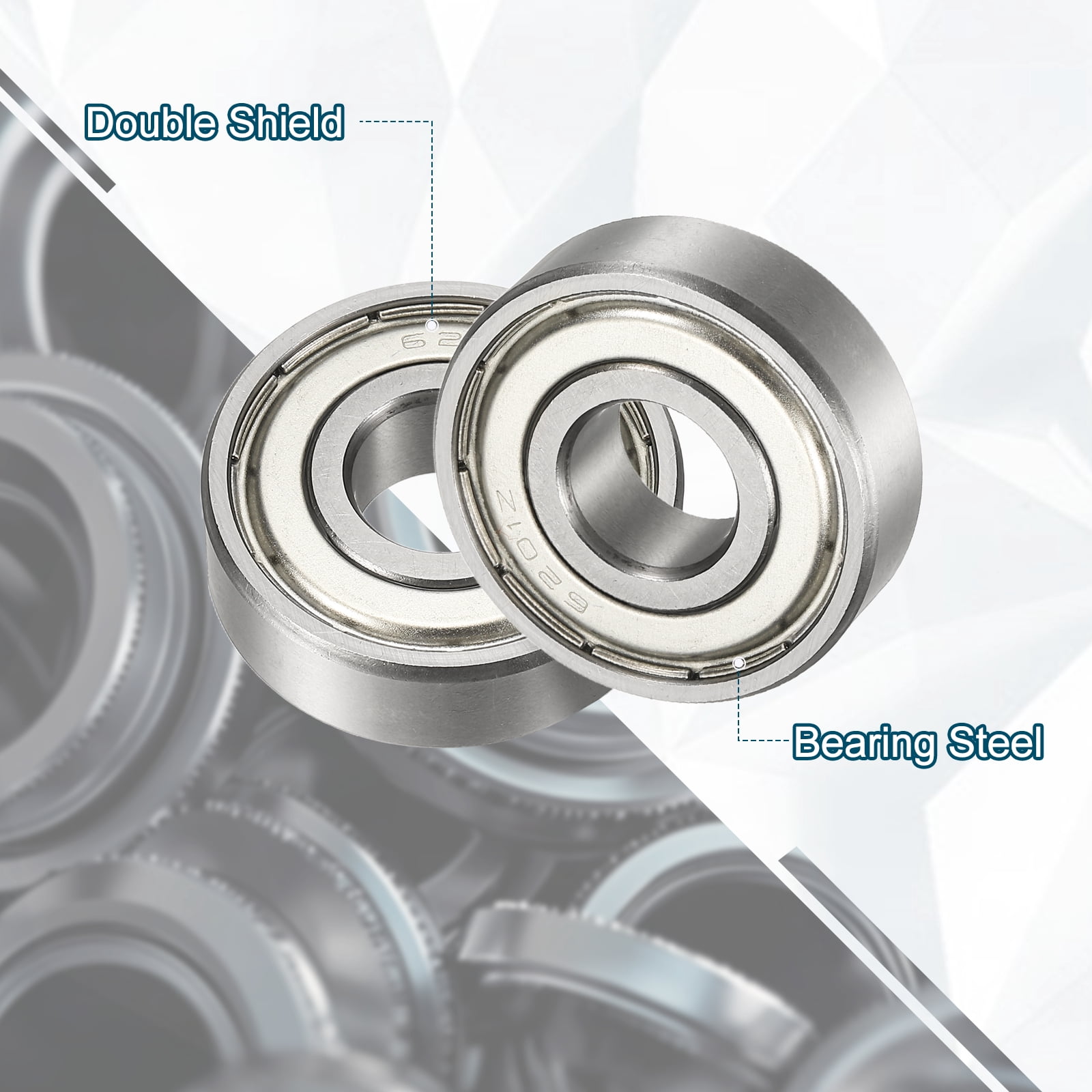 Uxcell 10 Pack 6201ZZ Deep Groove Ball Bearings, 12 x 32 x 10mm Silent Chrome Steel Double Shield Bearing for Electric Motor, Home Appliances, Industrial Machinery