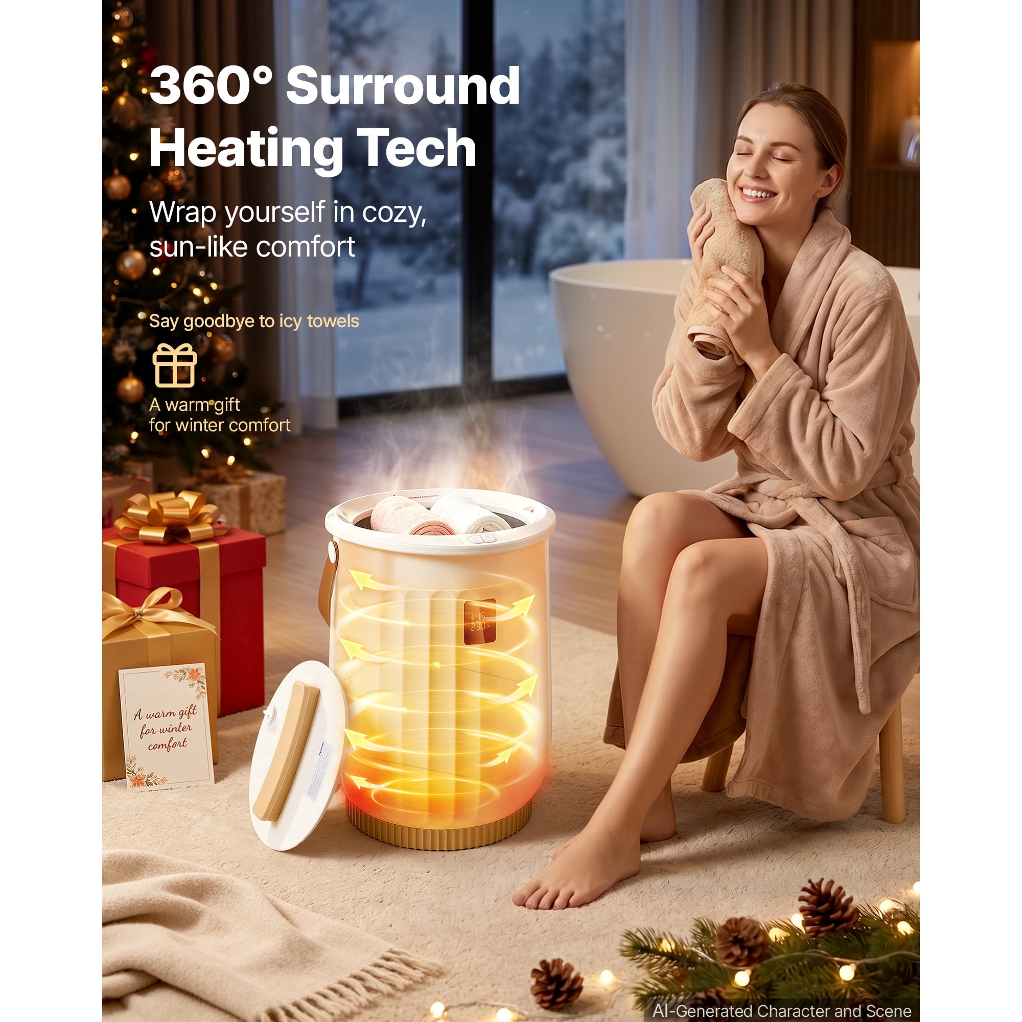 KFFKFF 20L Towel Warmer with LED Display, 4 Timer Settings, Fast Heating, Auto Shut-Off, Fits Large Towels, Blankets, and Bathrobes, White