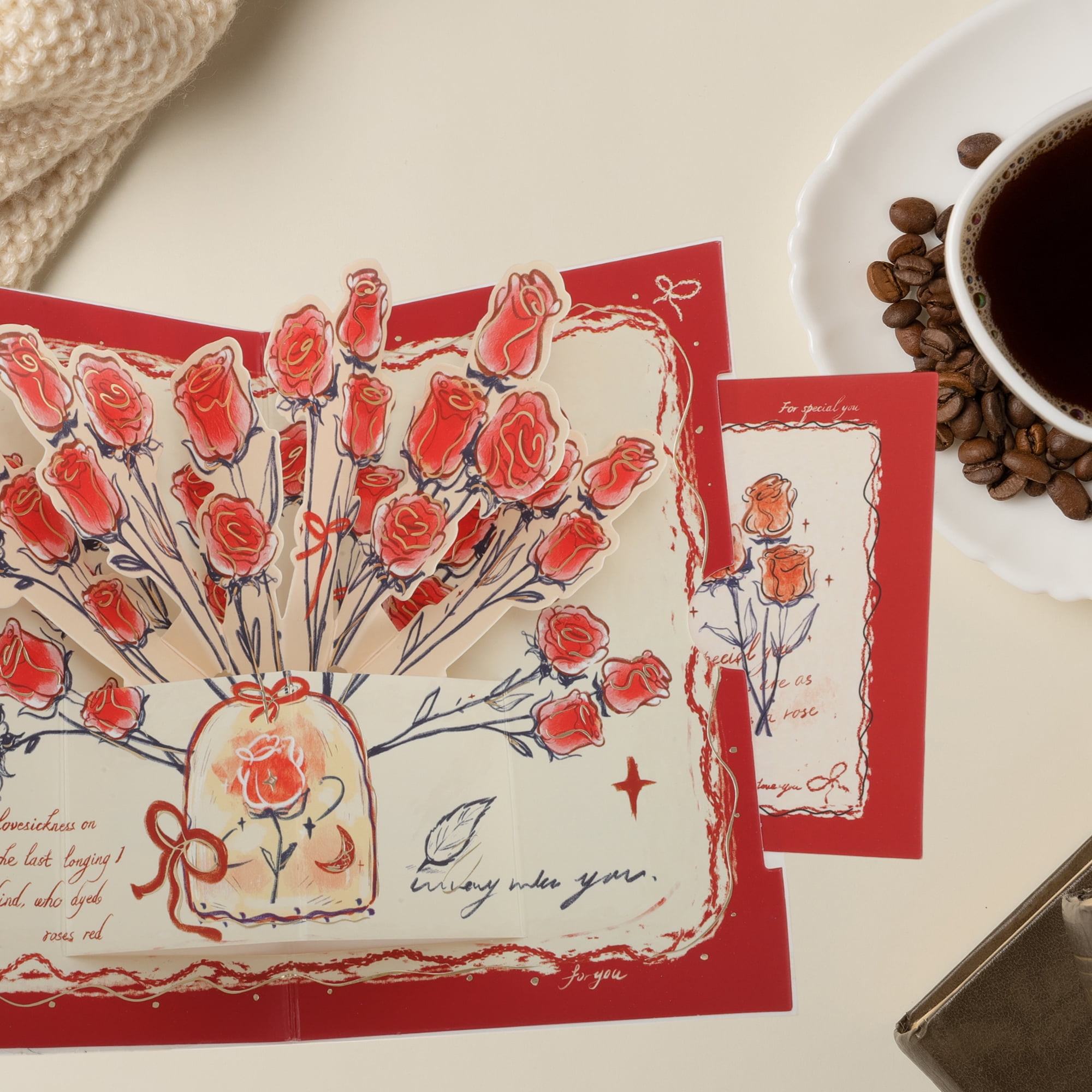 Unique Bargains Floral Pops Up Card 3D Greeting Cards with Envelope Red Bouquet 1