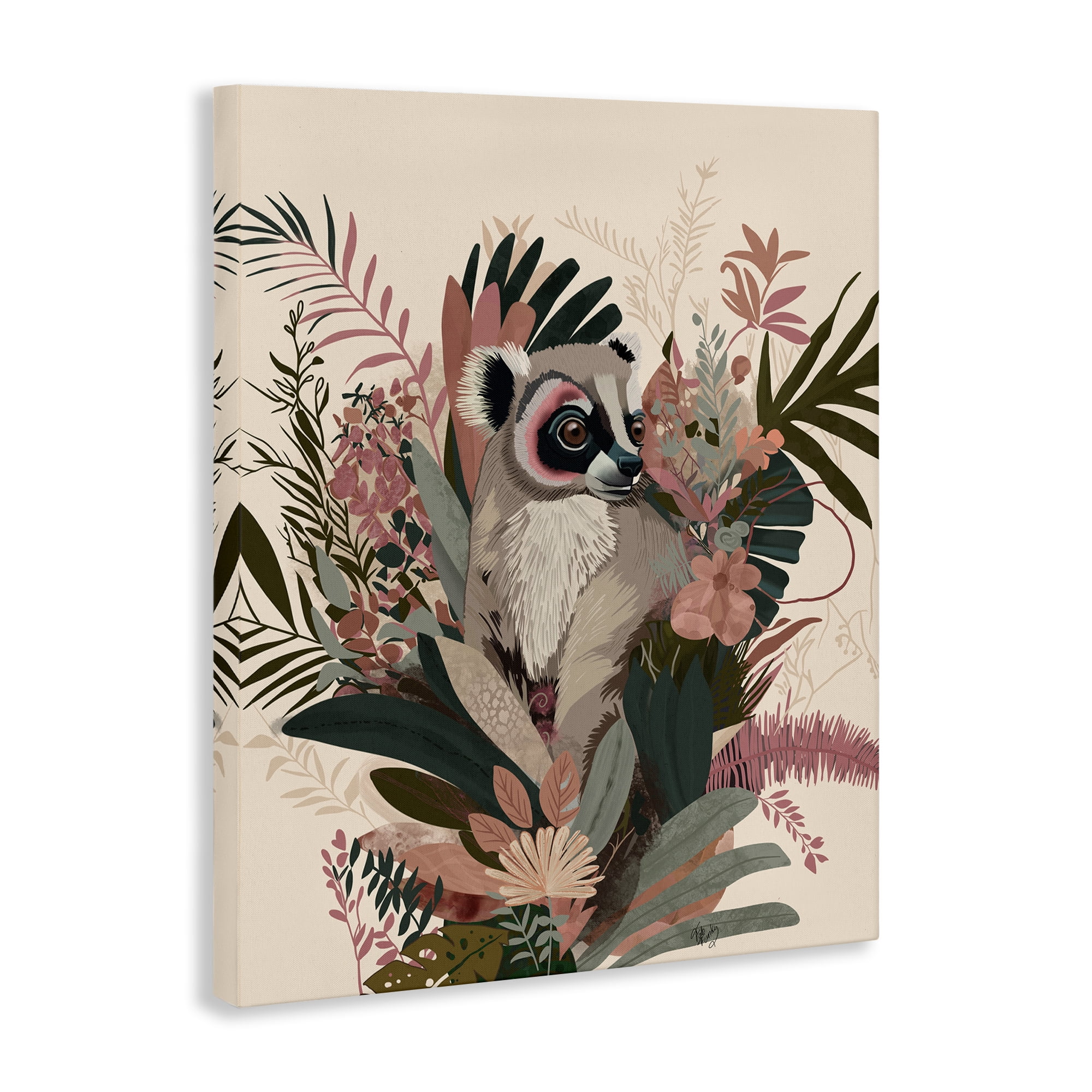 Stupell Industries Lemur with Hibiscus Plants Animals & Insects Painting Gallery Wrapped Canvas Art Print Wall Art, 30 x 40
