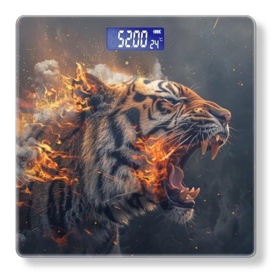 Bathroom Scale, Highly Accurate Digital Body Scale,Precisely Measures Weight up to 400 lbs-Roaring Tiger Made Of Fire With Smoke And Sparks