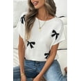 thumbnail image 3 of Elegant Women's Black Bow Pattern Knit Short Sleeve Sweater | [ZhiHiMeRi] | (US 12-14)L, 3 of 7