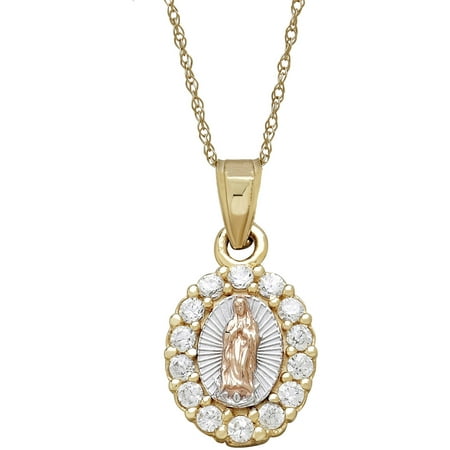 Simply Gold Kids' Precious Sentiments 10kt Yellow and Pink Gold Oval Guadalupe with CZ Pendant, 14