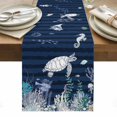 thumbnail image 2 of Ocean Coastal Table Runner, Sea Turtle Coral Starfish Seaweed Stripes Cotton Linen Kitchen Table Decoration Washable Dining Tabletop Runners for Home Party Decor 13x48 Inches, 2 of 9