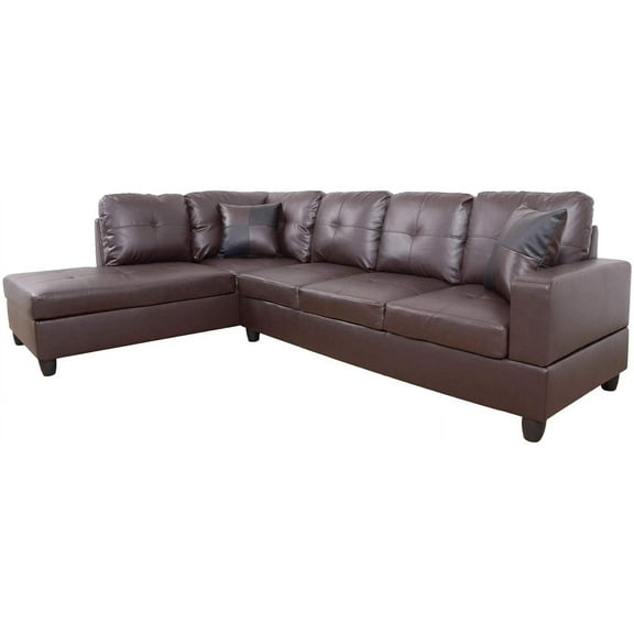 PonLiving Furniture Faux Leather Sectional Set, Living Room L-Shaped Modern Sofa Set, Left Facing Brown( without Storage Ottoman)