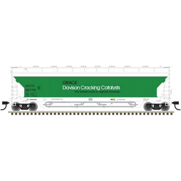 Atlas HO Scale Pressureaide Centerflow Hopper Grace Davison #59783 (Green/White)