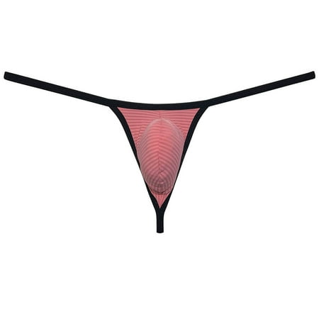 Botmois Men Bikini Thong Underwear Low-rise G-string Silk Soft Pouch T-back Lingerie Light Watermelon Red L