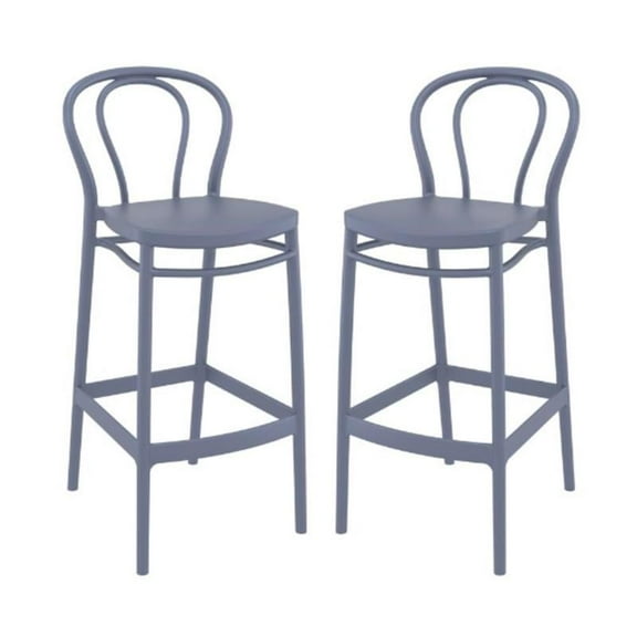 Home Square Contemporary Outdoor Resin Bar Stool in Dark Gray - Set of 2